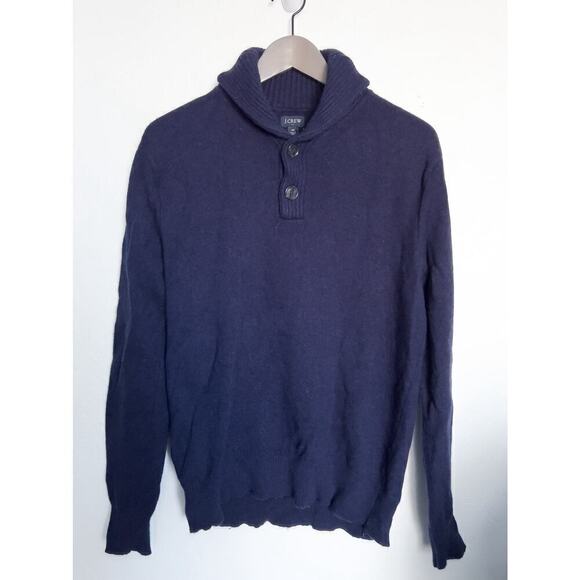 J.Crew Knit Sweater Button Roll Neck Medium Navy Blue Classic Wool Blend - Picture 1 of 5